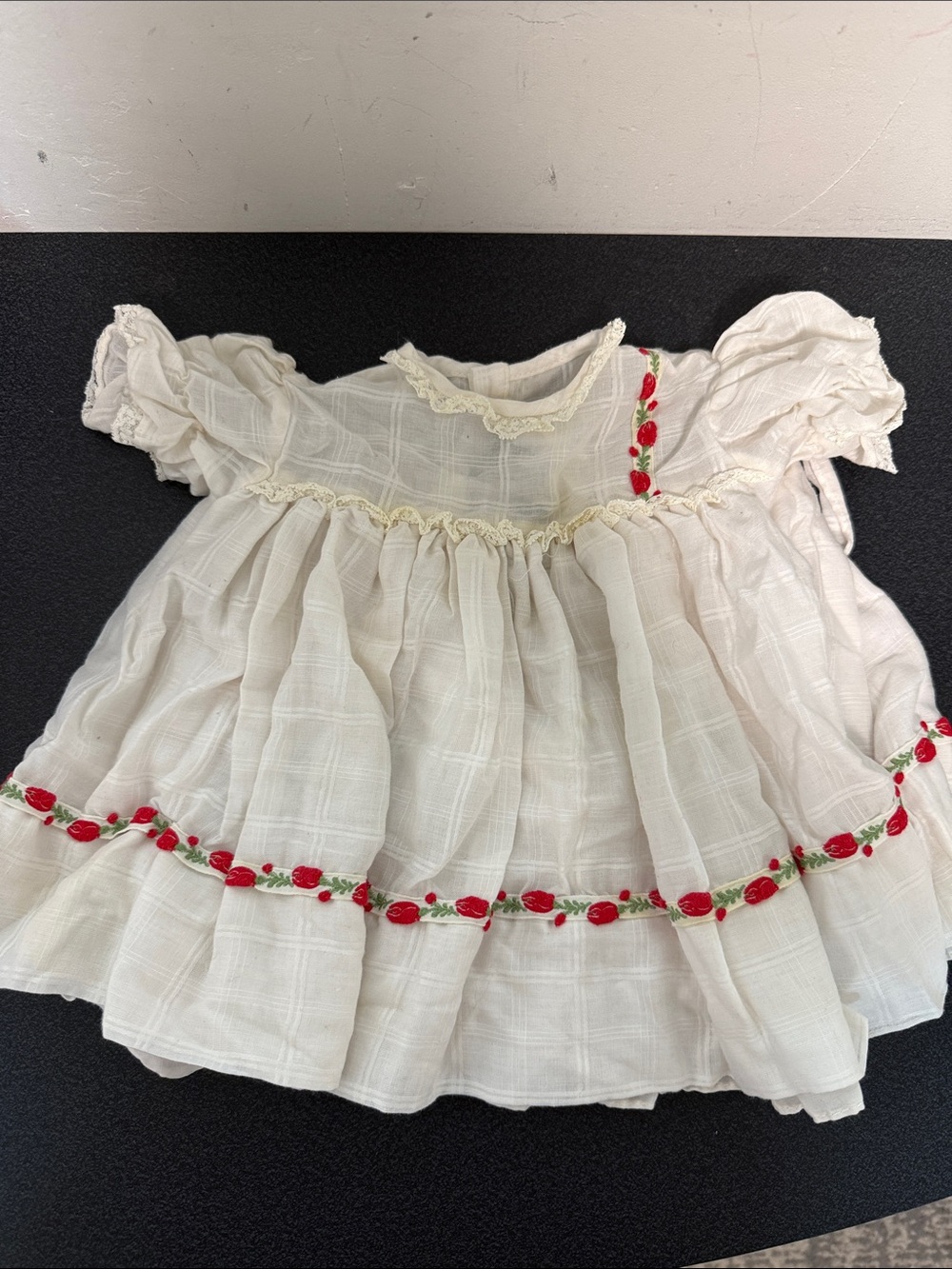 Nannette White Baby Dress with Red Rose Trim